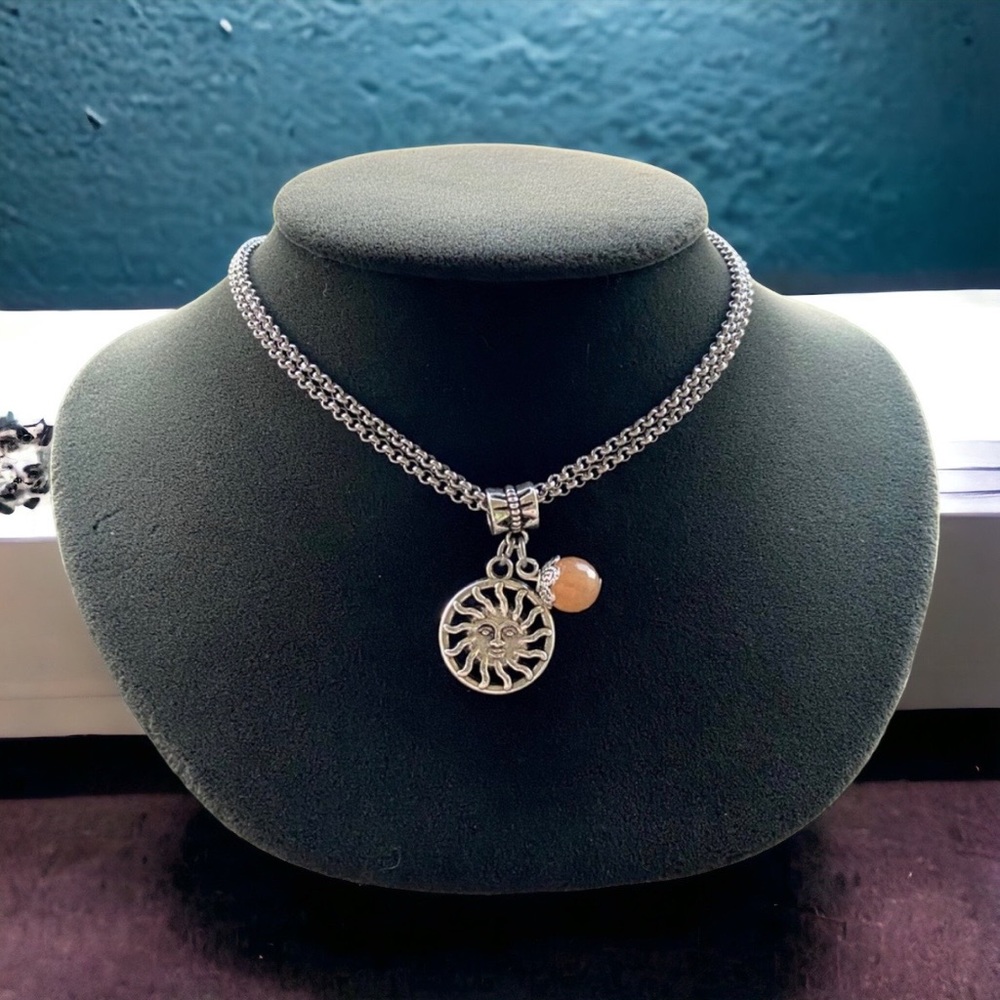 Stainless steel double chain sun charm & carnelian - Picture 6 of 10